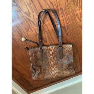 Brahmin Snakeskin Dark Brown Leather Handbag